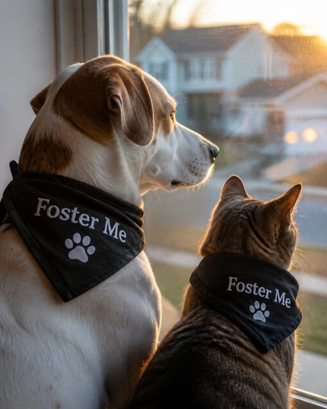 Cat and dog at window